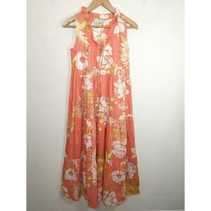 True Destinations Floral Maxi Dress Tasseled Tiered Cotton